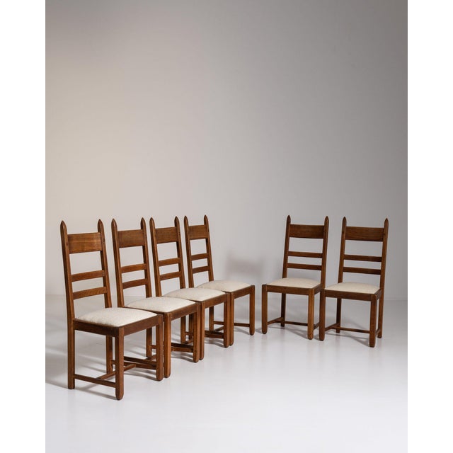 Wood 1970-1979 France Weathered Honey Oak Set Of Five Ladder-Back Chairs For Sale - Image 7 of 11