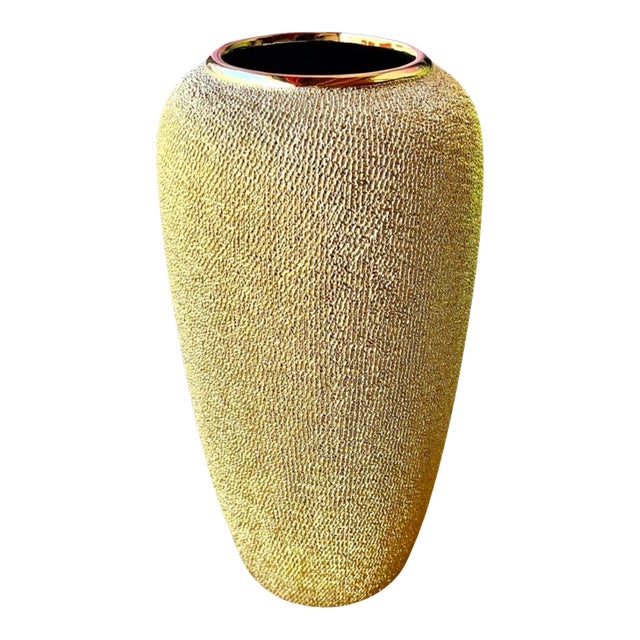 Modern Full Gilt Gold Textured Ceramic Vase For Sale