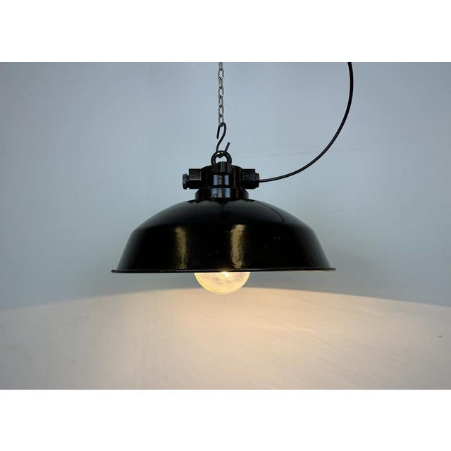 Industrial Black Enamel Factory Pendant Lamp, 1950s For Sale - Image 16 of 18