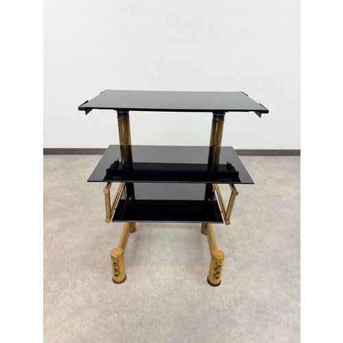 Hungarian Postmodern Brass and Smoked Glass Rolling Hi-Fi Media Stand, 1970s For Sale - Image 4 of 13