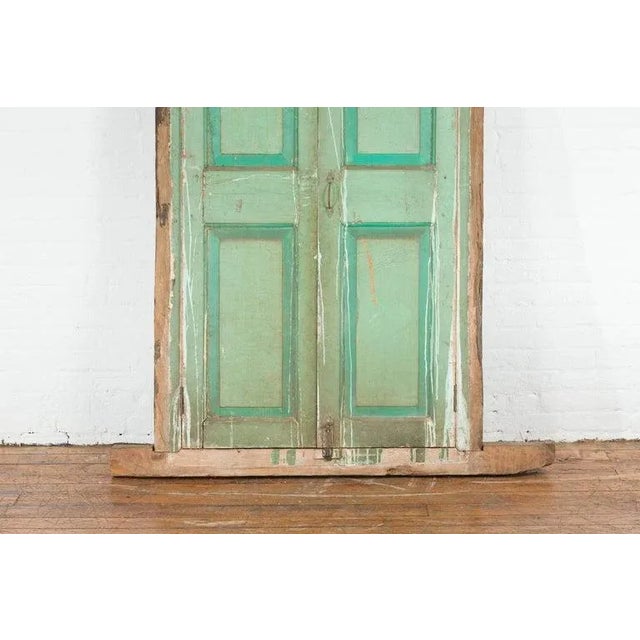 Indian 1900s Indian Wood & Grate Window with Green Paint & Distressed Patina For Sale - Image 3 of 13