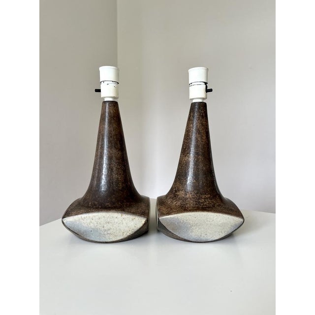 Pair of table lamps by Marianne Starck for Michael Andersen & Son, Denmark, matt harefursglazing, handmade 1970s, Model...