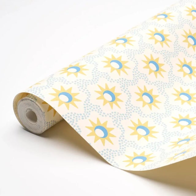 Schumacher SAMPLE - Schumacher Lucie Wallpaper In Yellow & Sky For Sale - Image 4 of 5