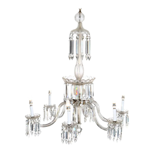 1920s Antique Italian Opalescent Glass & Cut Crystal 6-Light Chandelier