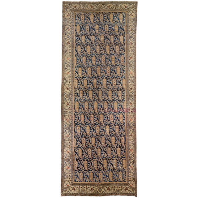 Textile 1900 - 1909 Antique Persian Mashad Gallery Wool Rug With Allover Rosette Motif in Blue For Sale - Image 7 of 7