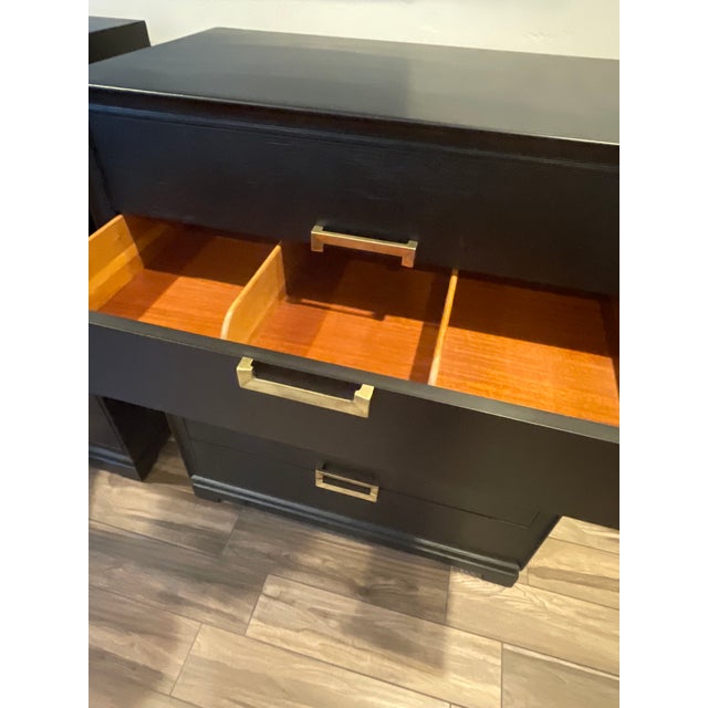 Frankl Mont Deco Inspired Set of Mid Century Chests of Drawers Black Brass Accents For Sale In Sacramento - Image 6 of 17