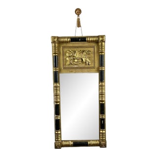 Antique Federal Period Giltwood Mirror With Rosette Corners and Cornucopia C. 1830 For Sale