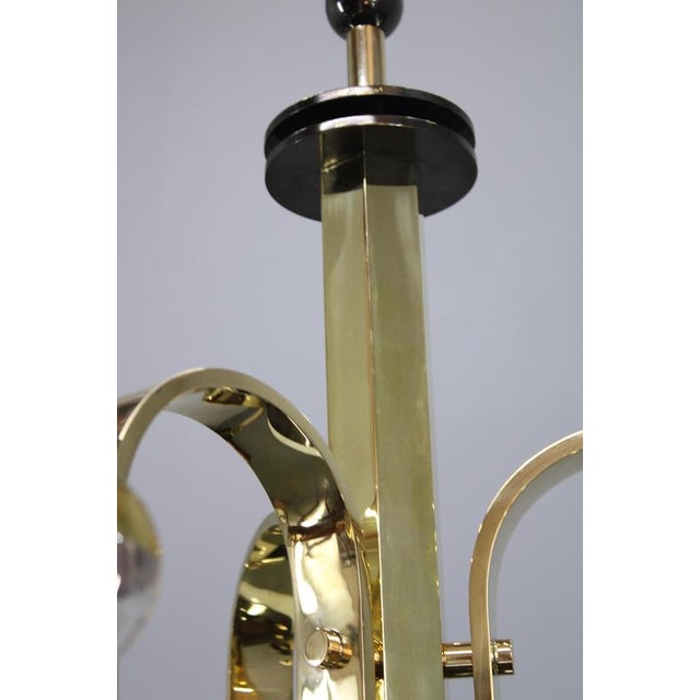 Vintage Art Deco Brass Chandelier with Milk Glass Center, 1930s For Sale - Image 6 of 16