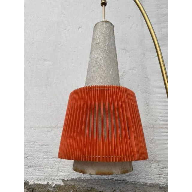 Cream Mid-Century Brass Floor Lamp with Pleated Shades, 1950s For Sale - Image 8 of 18