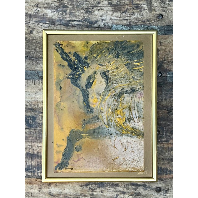 Gold Vintage Original Acrylic Oil Painting of Unicorn For Sale - Image 8 of 12