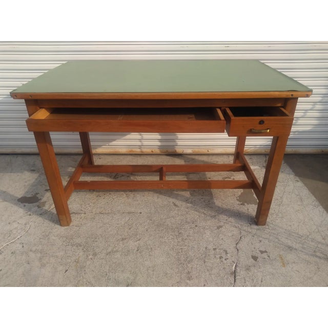 Mid 20th Century Vintage Adjustable Top Oak Drafting Table For Sale - Image 5 of 10