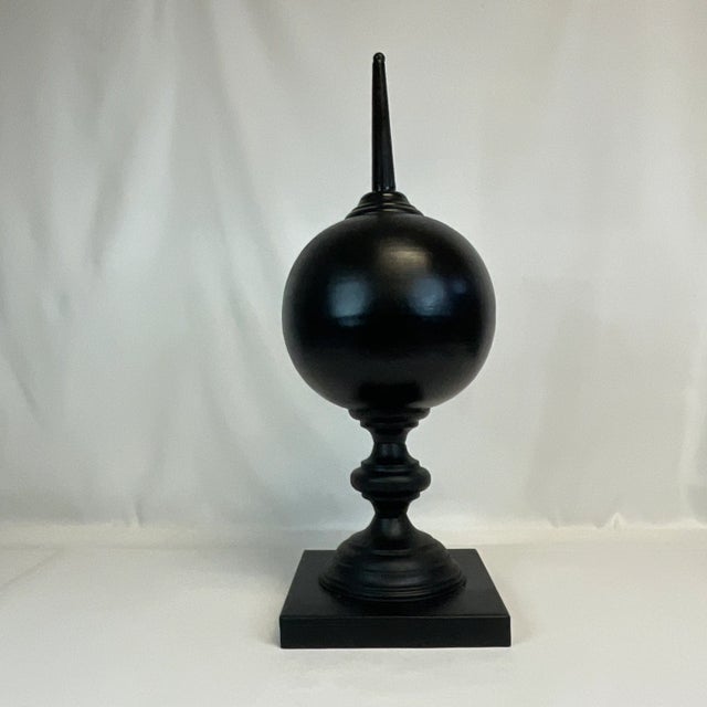 Mid 20th Century Mid-Century Art Deco Large Scale Black Tole Metal Obelisk With Orb Globe. For Sale - Image 5 of 10
