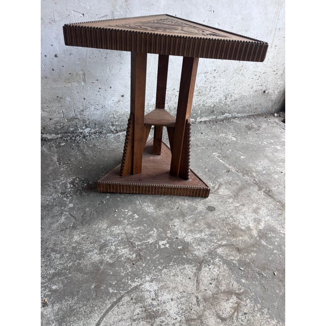 Art Nouveau Carved Wood Triangular Side Table, France, 1915 For Sale - Image 4 of 11
