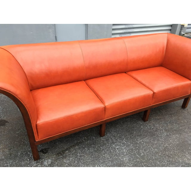 1990s Red Leather & Mahogany Sofa in the Style of Frits Henningsen For Sale - Image 9 of 13