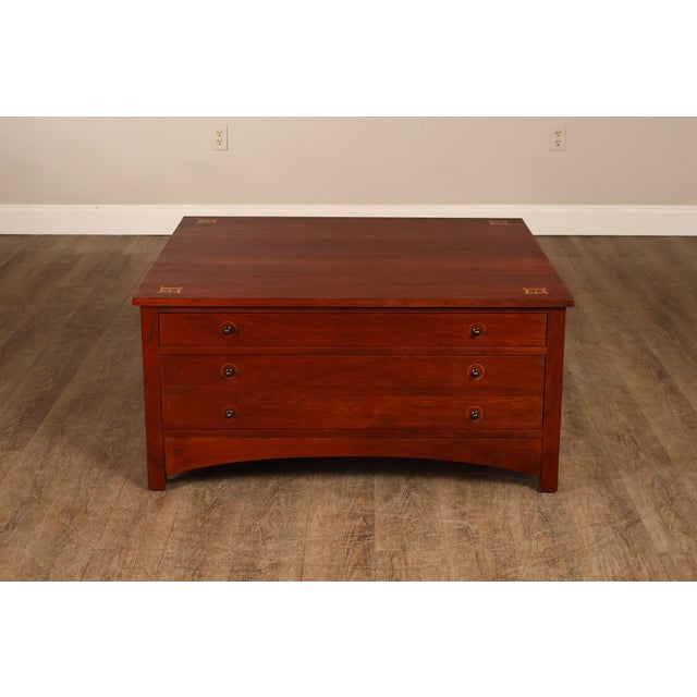 Stickley Harvey Ellis Square Cherry Storage Cocktail Table For Sale - Image 13 of 18