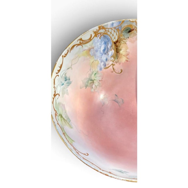 Antique Limoges Porcelain Punch Bowl, Hand-Painted Grapes, France For Sale - Image 15 of 17