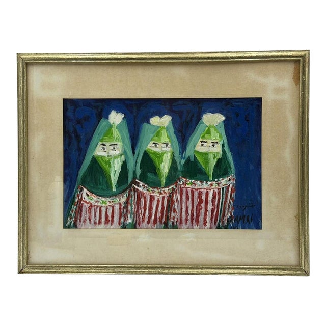 1970s Mohamed Hamri Moroccan Modernist Painting Three Veiled Women, Signed For Sale