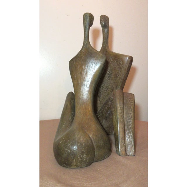 Modern 1980s Large Modern Itzik Benshalom Figural Patinated Nude Bronze Statue Couple - Set of 2 For Sale - Image 3 of 12