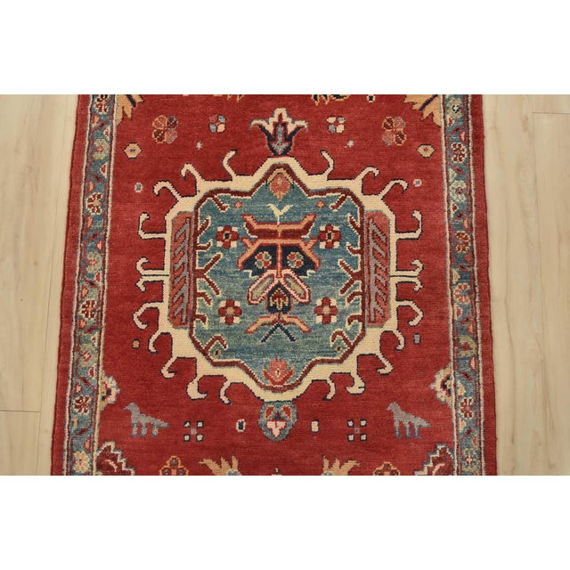 2020s Kazak Runner 2’8” X 9’10” Red Wool Tribal Hand-Knotted Oriental Rug For Sale - Image 5 of 13