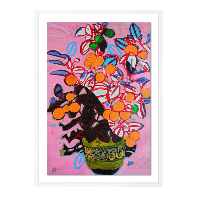 Orange Tree by Jelly Chen in White Framed Paper, Medium Art Print For Sale