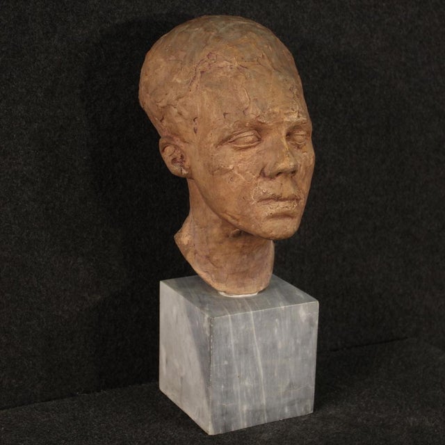 Brown Italian Artist, Figurative Sculpture, Terracotta with Marble Base, 1960 For Sale - Image 8 of 13