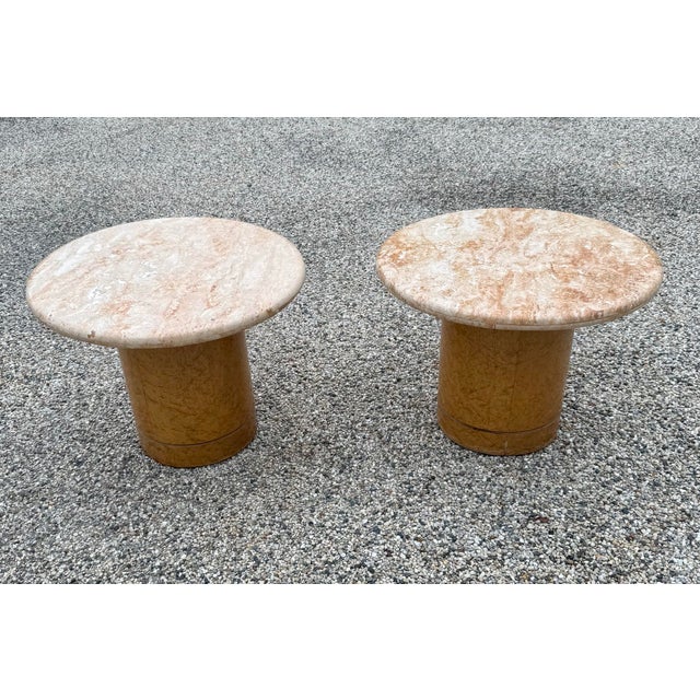 Exceptional pair of vintage Italian marble side tables commissioned for and used in the Gucci boutique at 900 North...