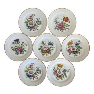 Set of 7 Mid-Century JKW Bavaria Fine Porcelain Floral Plates Made in Western Germany For Sale
