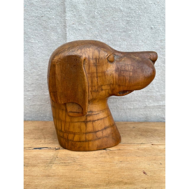 Wood Vintage Folk Art Carved Wood Dog Head For Sale - Image 7 of 11