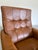 Mid Century Caramel Leather and Beech Swivel Chairs, Baseball Glove Stitching, 2 Pieces For Sale - Image 9 of 10