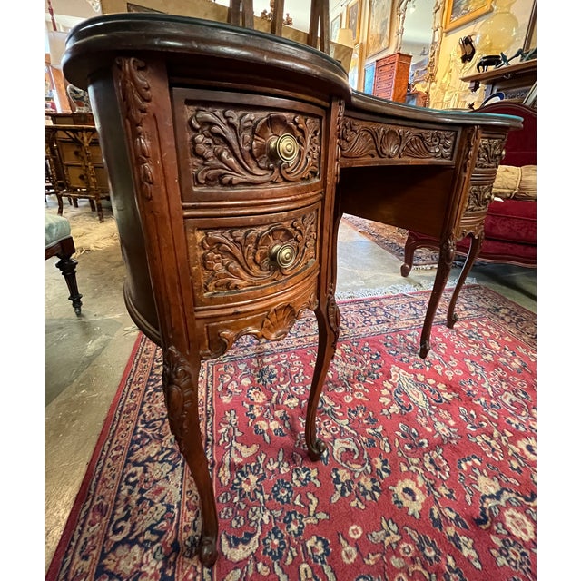 French 1920s Vintage French-Style Carved Walnut Desk Kidney Shaped For Sale - Image 3 of 10