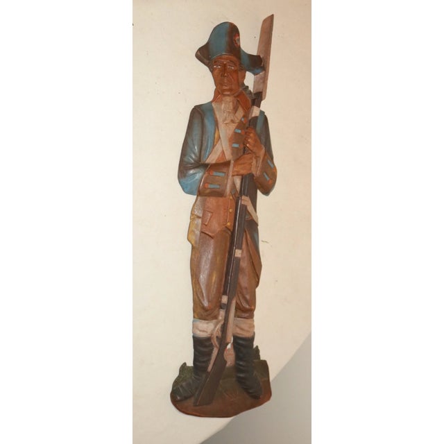 1980s Vintage Hand Carved Painted Wood Revolutionary War Military Wall Sculpture For Sale - Image 5 of 10