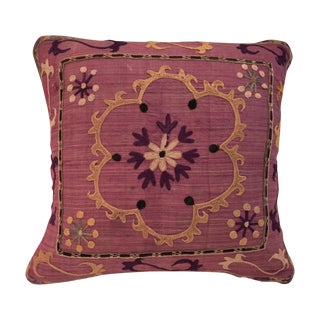 Antique Embroidered Textile Pillow For Sale