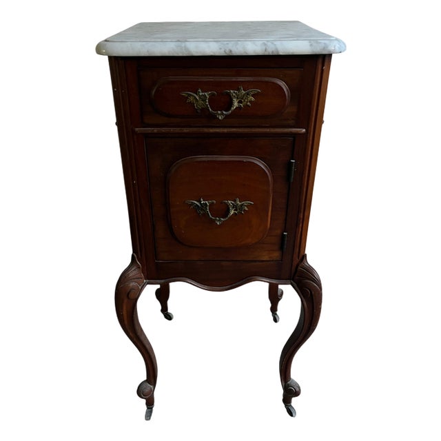 French Louis XV Style Nightstand with Marble Top For Sale