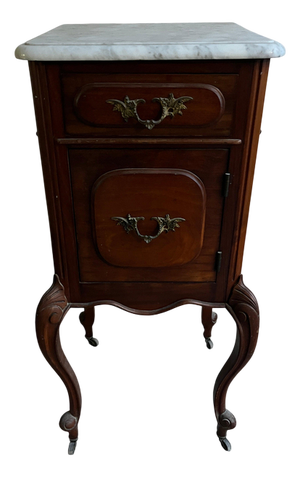 French Louis XV Style Nightstand with Marble Top