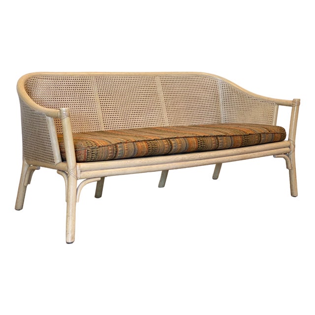 Sofa in Lacquered Bamboo and Vienna Straw by McGuire, 1970s For Sale