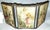 Here's a lovely antique 20th c. 4 way folding triptych mirror with romantic 18th c. style enamel scenes on reverso. Can...