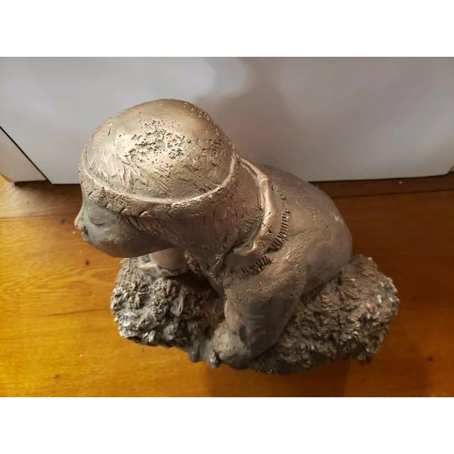 Mid 20th Century Native American Girl Gilded Chalkware & Concrete Sculpture For Sale - Image 4 of 8