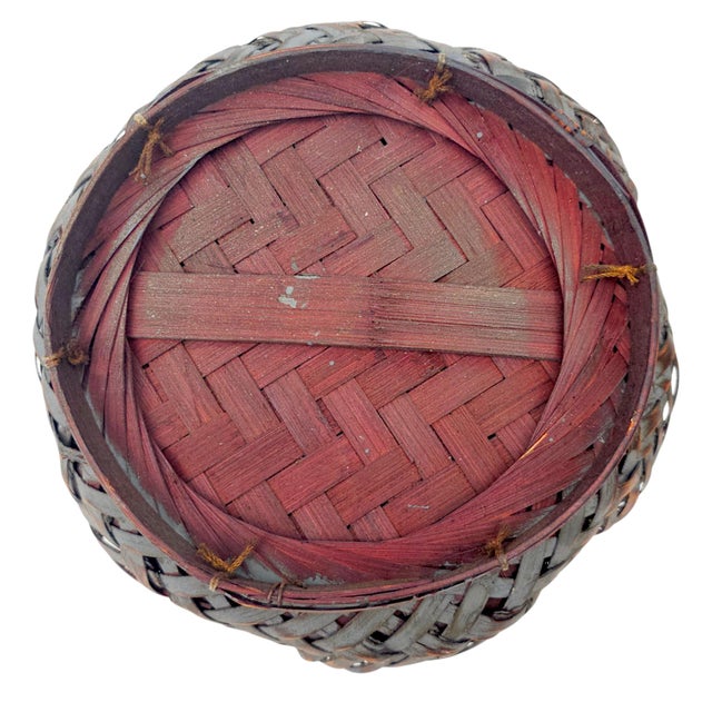 Japanese Showa Period Bamboo Ikebana Basket With Ajiro Weave 8" For Sale - Image 11 of 11