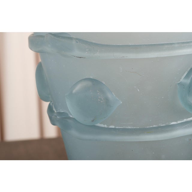 Vintage Frosted Aqua Glass Vase For Sale - Image 10 of 18