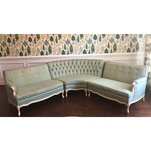 1960s French Provincial Custom Made Seafoam Green Matelassé Baroque