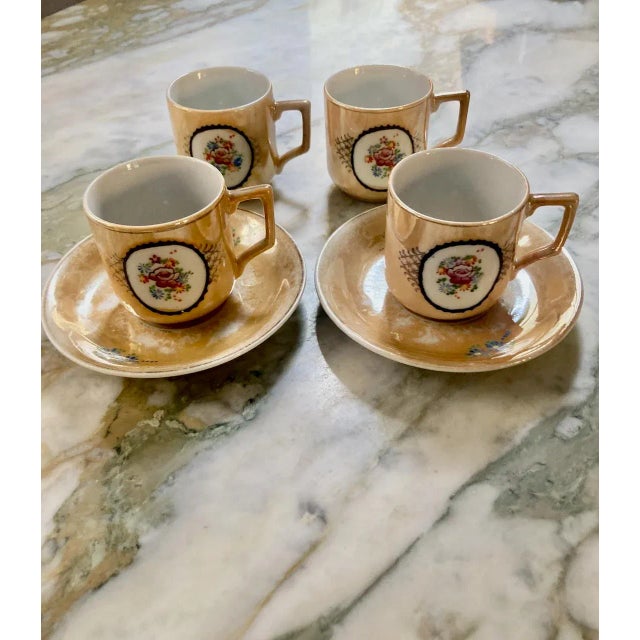 1940s Japan Orange Lustreware Demitasse Cups & Saucers Set- 6 Pieces For Sale - Image 13 of 13