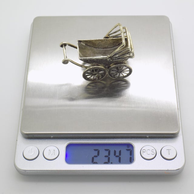 Vintage Italian Handmade Genuine Silver Stroller Miniature Dollhouse Figurine For Sale - Image 9 of 10