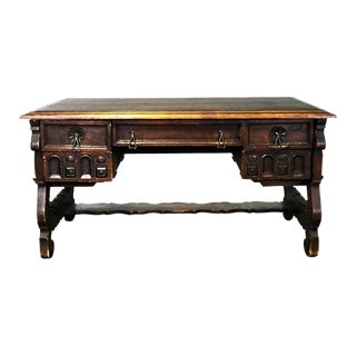Heavily Carved Artes De México Internacionales Hacienda Style Desk - Vintage 1960s For Sale