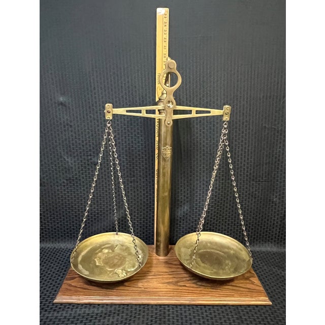 Mid-Century Modern 1940s Brass Wells Fargo San Francisco Banker Scales of Justice For Sale - Image 3 of 12