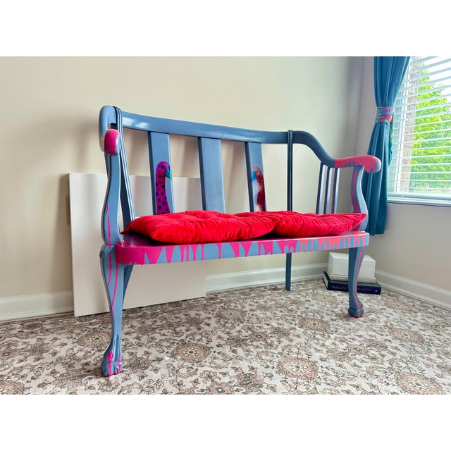 Wood 1930s One of a Kind Hand Painted Contemporary Accent Loveseat For Sale - Image 7 of 17