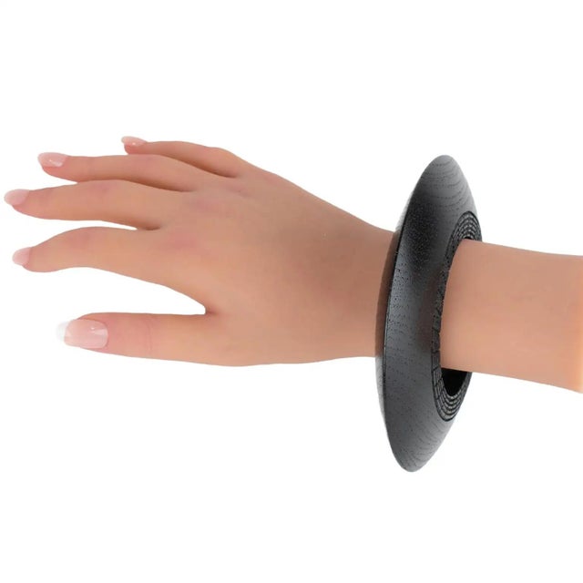 Black Christian Dior Massive Flying Saucer Carved Wood Bangle Bracelet For Sale - Image 8 of 8