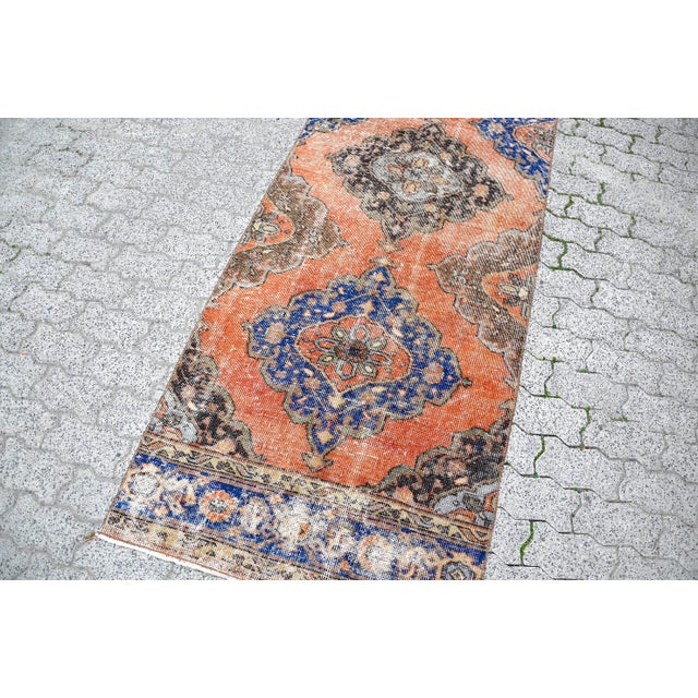 Orange 1960s Hallway Vintage Decorative Oushak Long Runner Rug For Sale - Image 8 of 11
