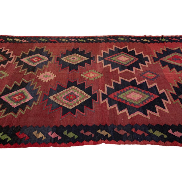 1960s Mid-20th Century Turkish Kilim Red Handmade Tribal Wool Rug For Sale - Image 5 of 9