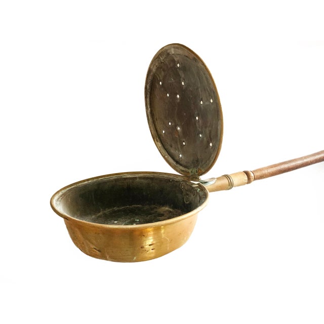 Antique 18th Century English Copper Bed Warmer With Long Wooden Handle