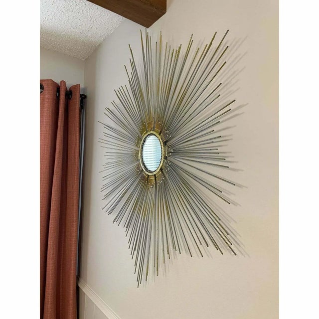 Large Mid 20th Century Chaty Vallauris Style Metal Sunburst Wall Mirror For Sale - Image 10 of 12